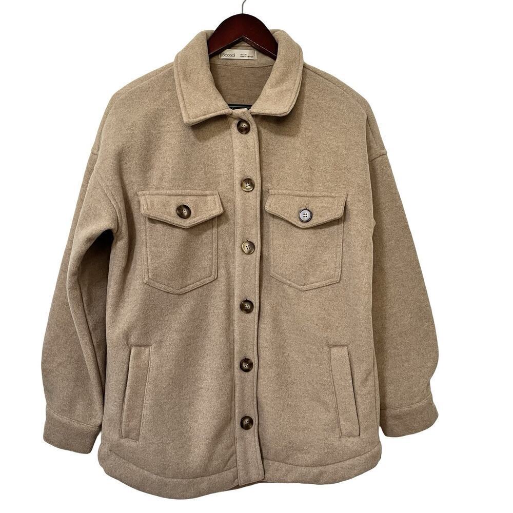 Becool Faux‎ Fleece Button Up Chore Shirt Jacket Size S Brown Neutral Minimalist